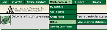 Screenshot of the Billing menu