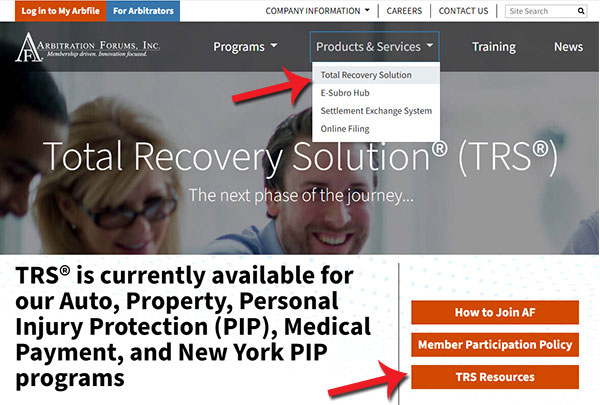 Screenshot of menu path to get to the TRS Resources page